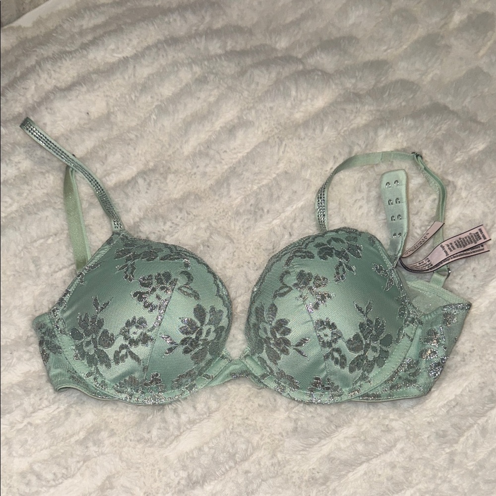 Victoria Secret Elegant Floral Lace Bra in Green - 30D